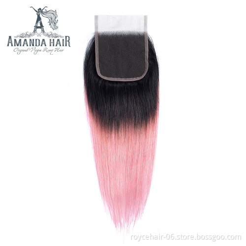 Amanda Ombre color 100% Brazilian Human hair Extensions  Two Tone colored Human Hair bundles with closure T1B Light Pink